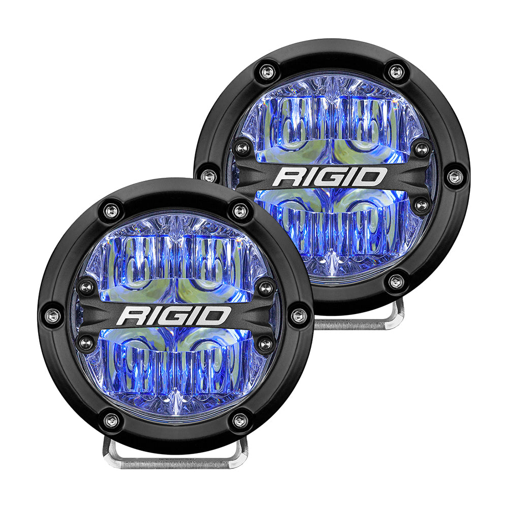 RIGID Industries 360Series 4 LED OffRoad Fog Light Drive Beam wBlue Backlight Black Housing 36119